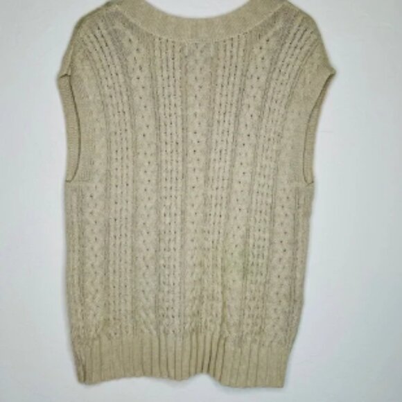 Evereve Sweater Vest Cable Knit V Neck Sleeveless Cream Beige Neutral Large NWOT - Picture 4 of 7